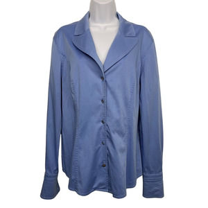 VTG Escada Margaretha Ley Womens 42 Blue Button Up Fitted Shirt Blouse